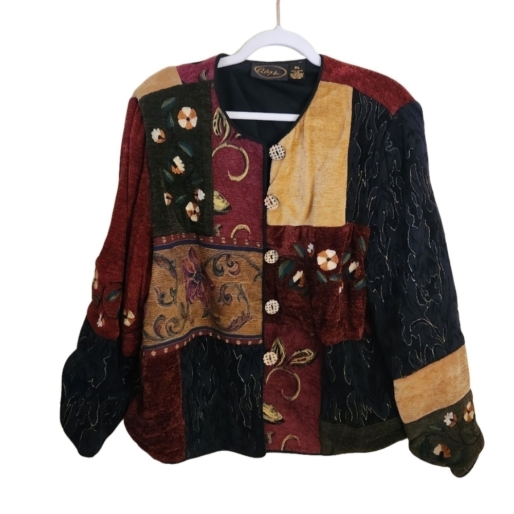 Alex Kim Mixed Media Patchwork Bohemian Jacket Size XL